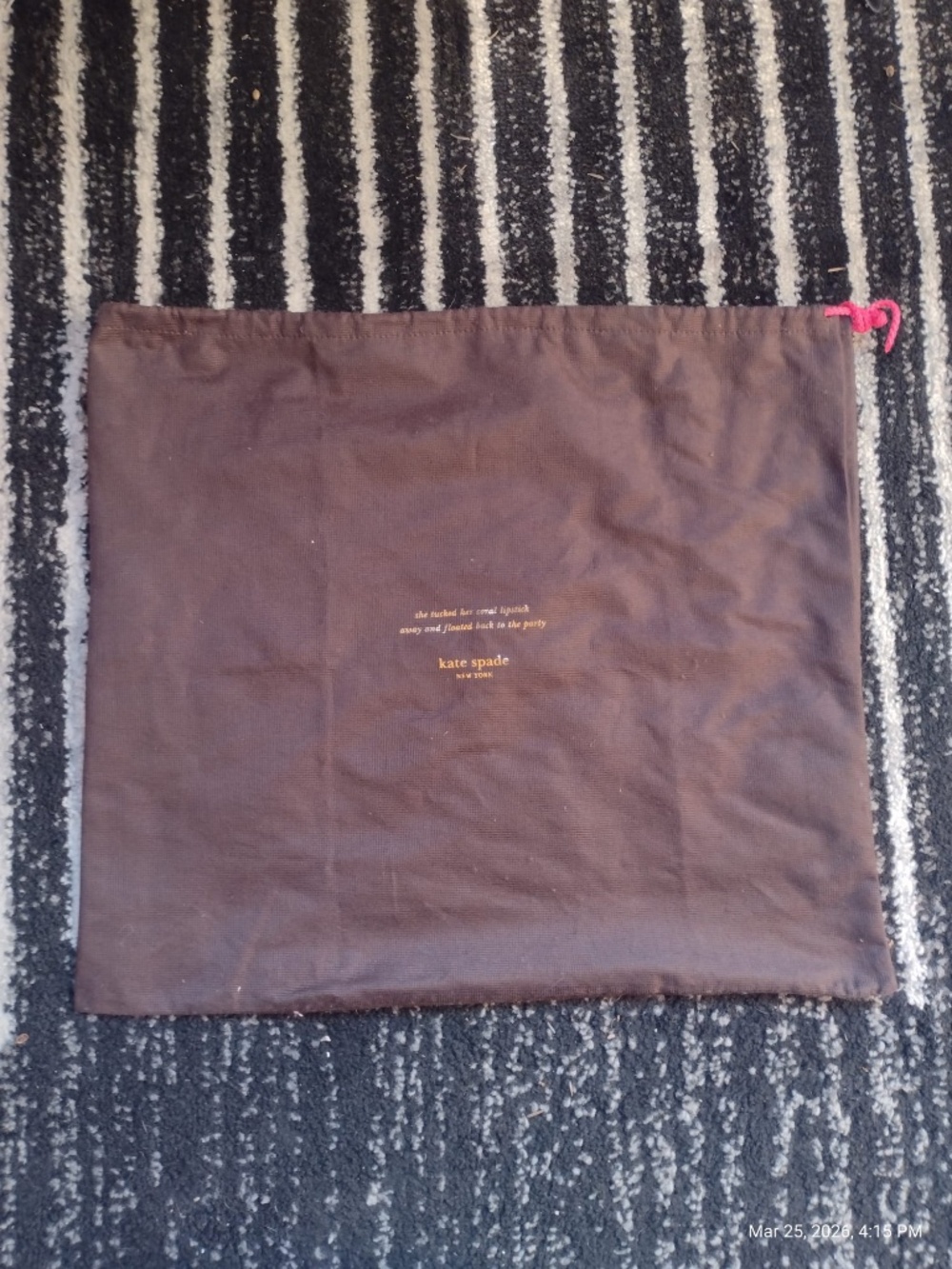 Kate Spade New York EUC Large Dust Bag For Purse Brown Gold Pink Designer 17x19”